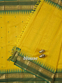 Chettinad Cotton Saree - Dual Shade Green with Yellow