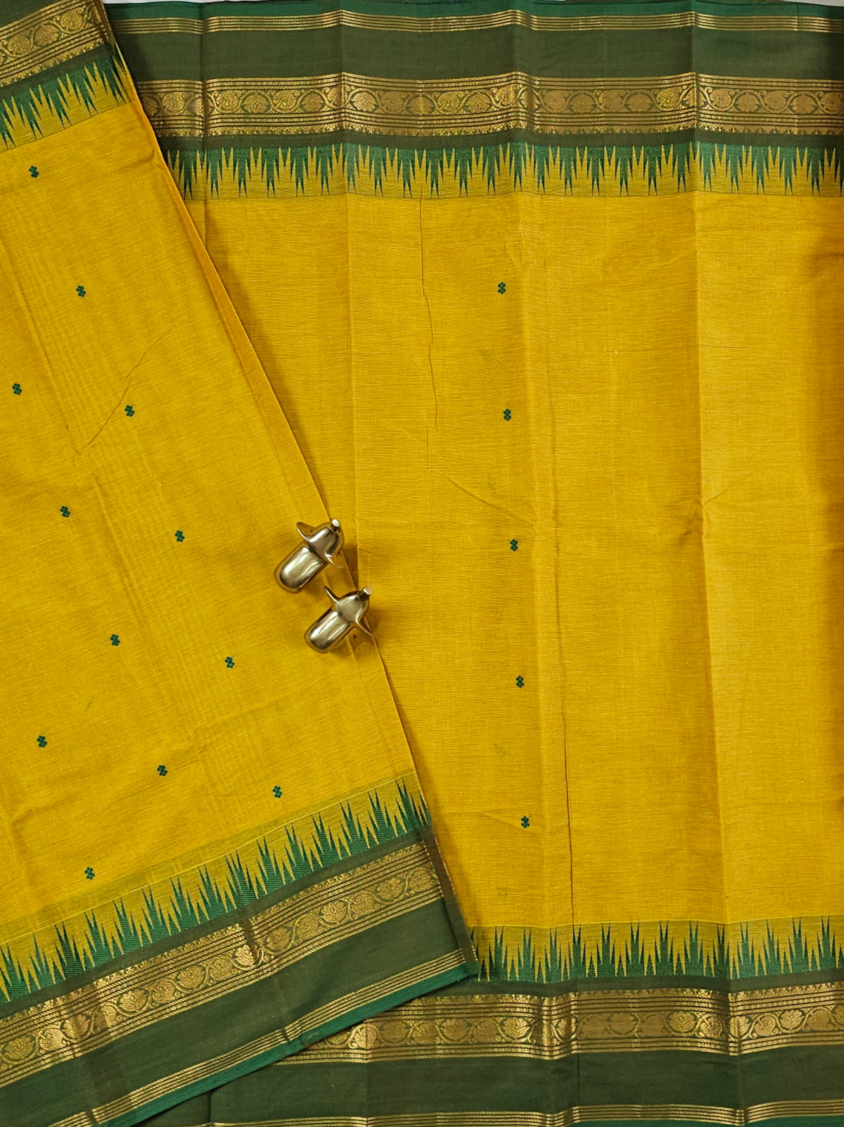 Chettinad Cotton Saree - Dual Shade Green with Yellow