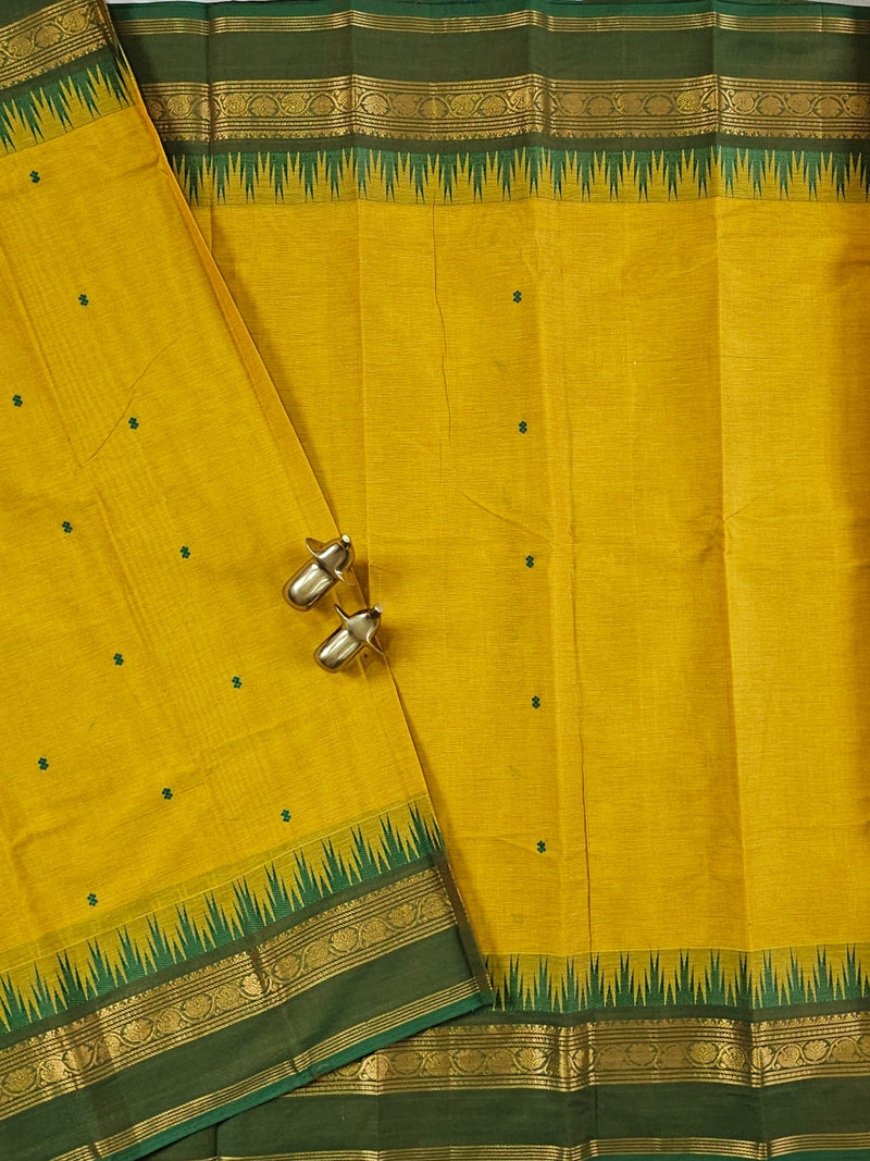 Chettinad Cotton Saree - Dual Shade Green with Yellow
