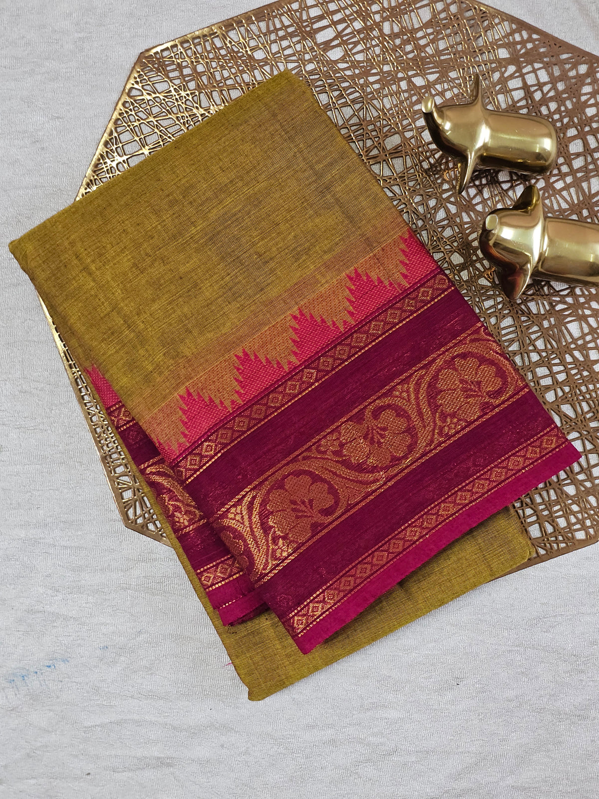 Chettinad Cotton Saree - Dual Shade Mustard Yellow