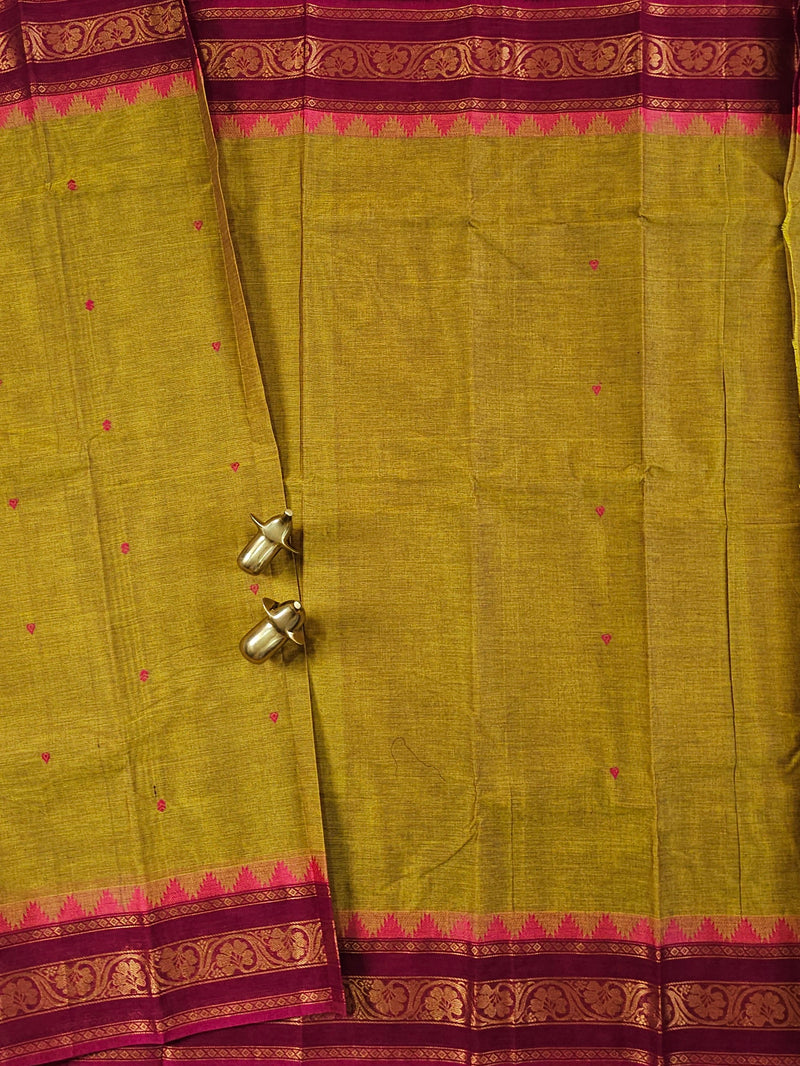Chettinad Cotton Saree - Dual Shade Mustard Yellow