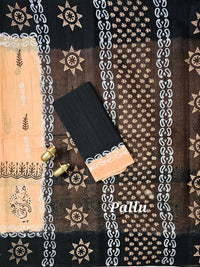 Pure Cotton with Hand Block Prints - Pastel Orange with Black