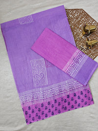 Pure Cotton with Hand Block Prints - Lavender with Pink