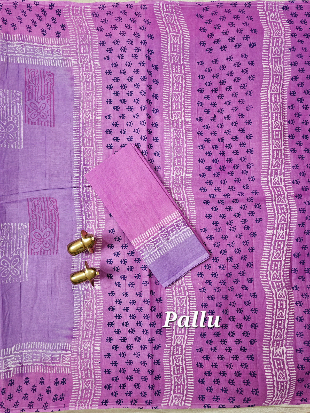 Pure Cotton with Hand Block Prints - Lavender with Pink