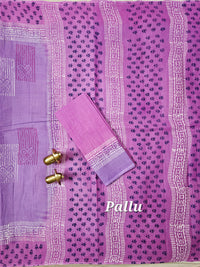 Pure Cotton with Hand Block Prints - Lavender with Pink