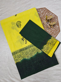 Pure Cotton with Hand Block Prints - Yellow with Dark Green