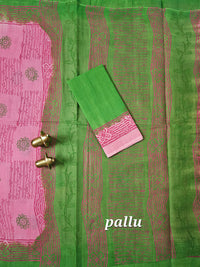 Pure Cotton with Hand Block Prints - Pink with Green