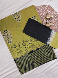 Pure Cotton with Hand Block Prints - Green with Black