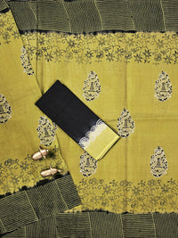 Pure Cotton with Hand Block Prints - Green with Black