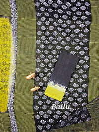 Pure Cotton with Hand Block Prints - Green with Black
