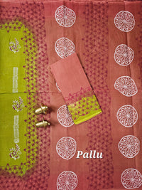 Pure Cotton with Hand Block Prints - Green with Peach