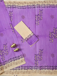 Pure Cotton with Hand Block Prints - Lavender with Cream