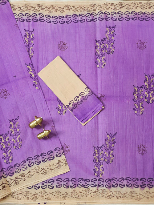 Pure Cotton with Hand Block Prints - Lavender with Cream