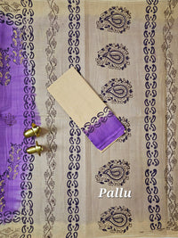 Pure Cotton with Hand Block Prints - Lavender with Cream