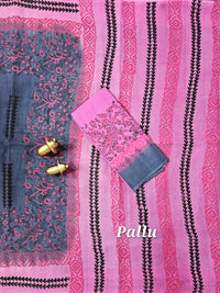 Pure Cotton with Hand Block Prints - Grey with Pink