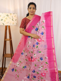 Semi Tussar Kota with Hand Painted Saree - Pink
