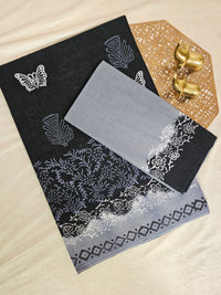 Pure Cotton with Hand Block Prints - Black with Grey