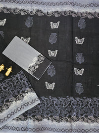 Pure Cotton with Hand Block Prints - Black with Grey
