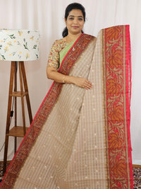 Premium Super Net Kota Saree - Beige with Red