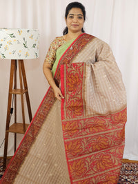 Premium Super Net Kota Saree - Beige with Red