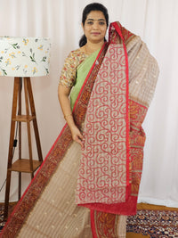 Premium Super Net Kota Saree - Beige with Red