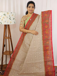 Premium Super Net Kota Saree - Beige with Red