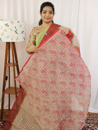 Premium Super Net Kota Saree - Beige with Red