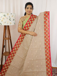 Premium Super Net Kota Saree - Beige with Red