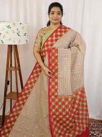 Premium Super Net Kota Saree - Beige with Red