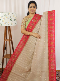 Premium Super Net Kota Saree - Beige with Red