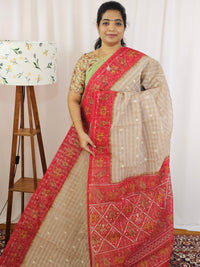 Premium Super Net Kota Saree - Beige with Red