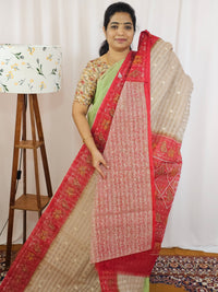 Premium Super Net Kota Saree - Beige with Red
