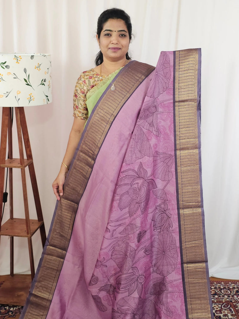 Pure Chanderi Butter Silk - Pink with Dark Purple