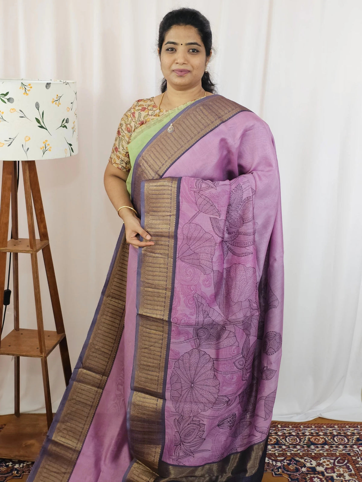 Pure Chanderi Butter Silk - Pink with Dark Purple