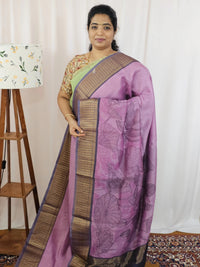 Pure Chanderi Butter Silk - Pink with Dark Purple