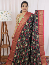Pure Chanderi Butter Silk - Black with Red