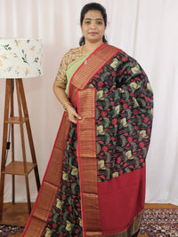 Pure Chanderi Butter Silk - Black with Red