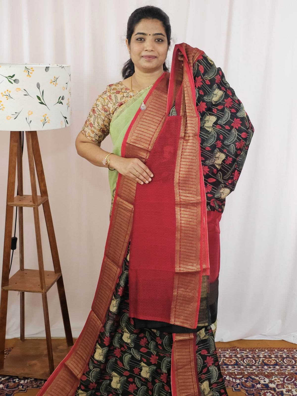Pure Chanderi Butter Silk - Black with Red