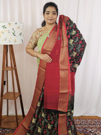 Pure Chanderi Butter Silk - Black with Red