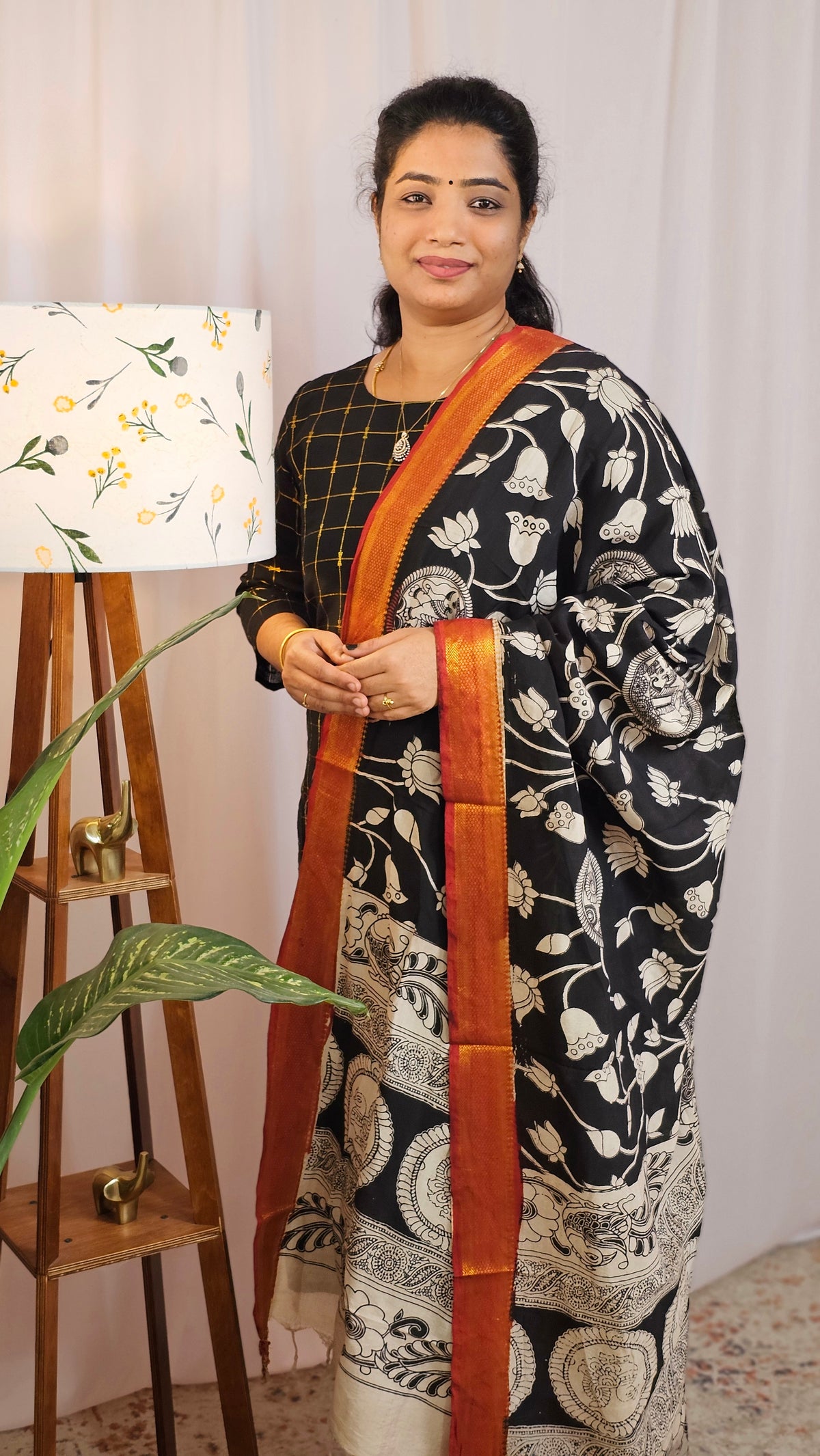 Premium 3 Pcs Raw Silk Salwar - Black with Beige