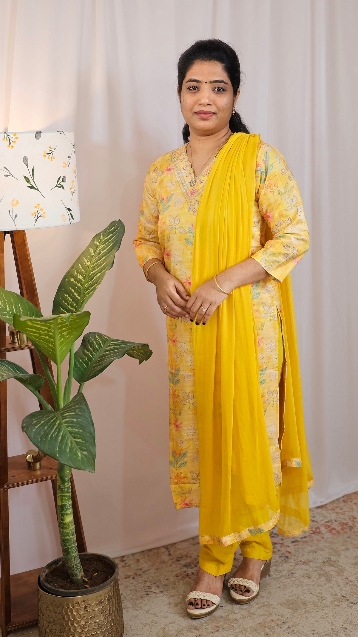 Premium 3 Pcs Semi Tussar Kota Unstitched Salwar Set – Yellow