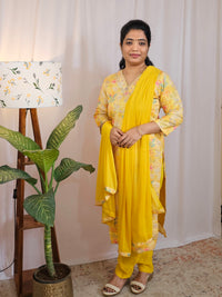 Premium 3 Pcs Semi Tussar Kota Unstitched Salwar Set – Yellow