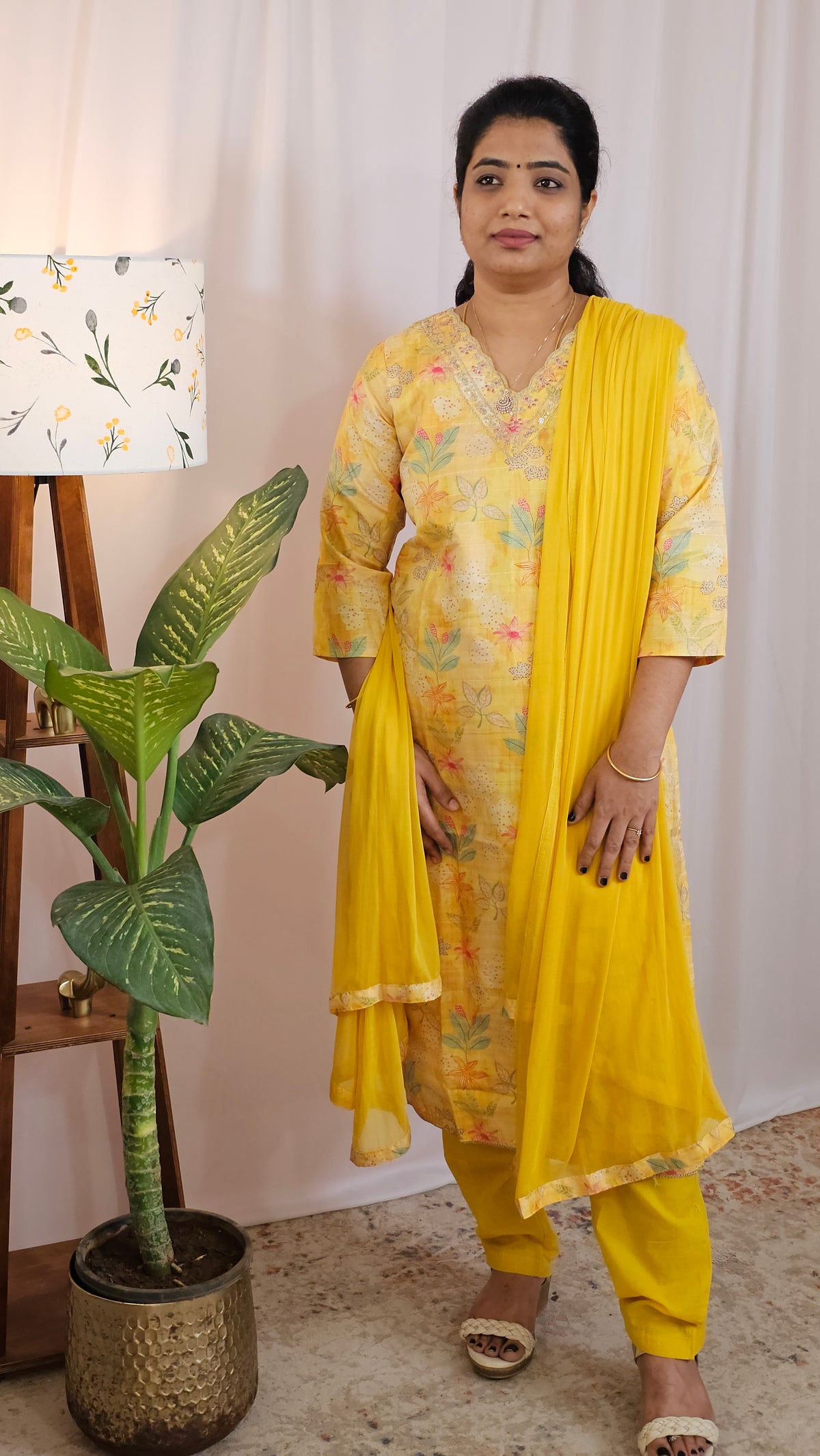 Premium 3 Pcs Semi Tussar Kota Unstitched Salwar Set – Yellow