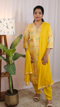 Premium 3 Pcs Semi Tussar Kota Unstitched Salwar Set – Yellow