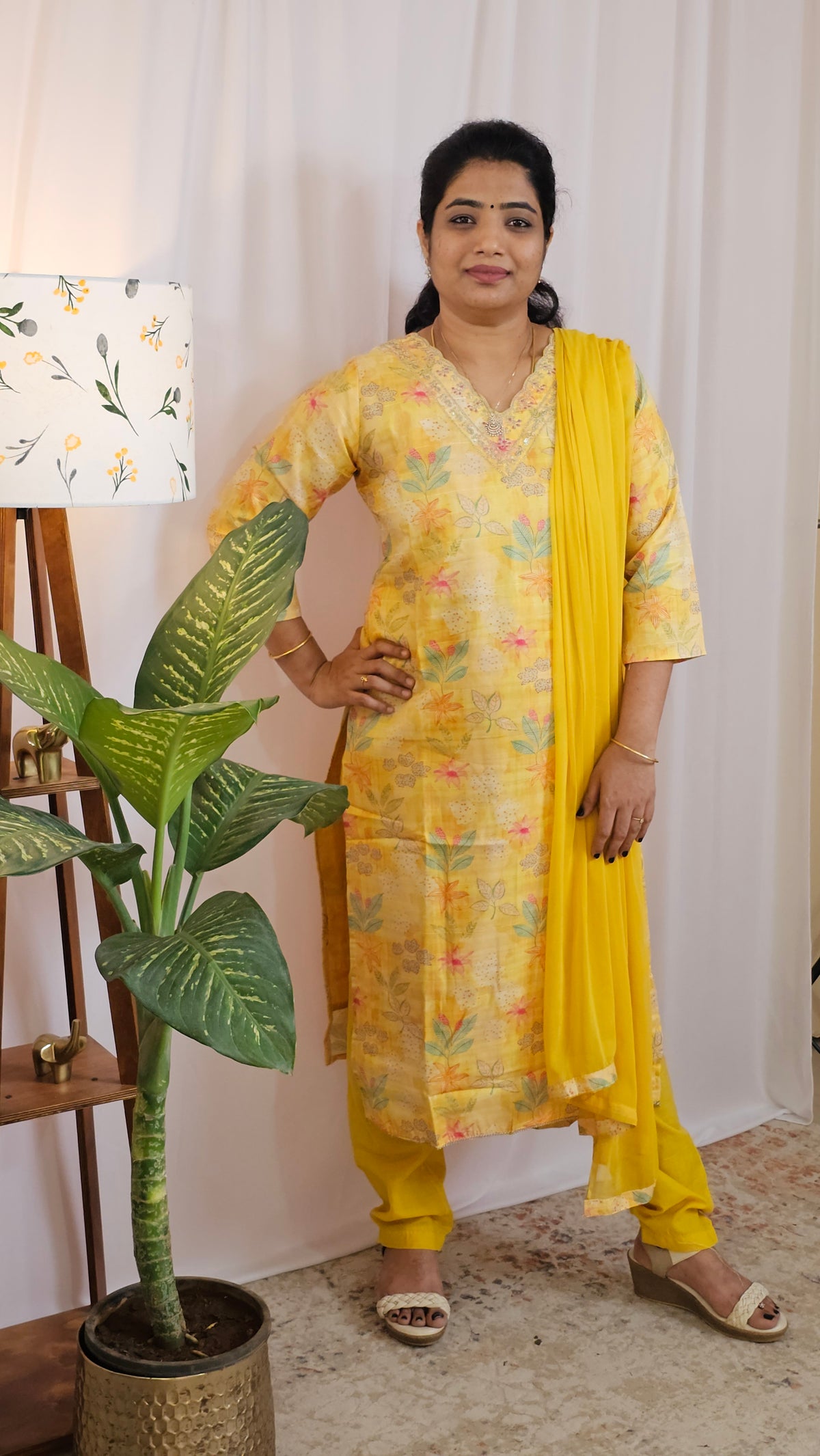Premium 3 Pcs Semi Tussar Kota Unstitched Salwar Set – Yellow