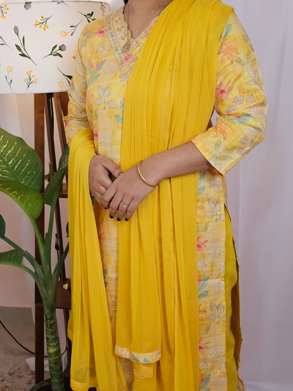 Premium 3 Pcs Semi Tussar Kota Unstitched Salwar Set – Yellow