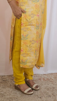 Premium 3 Pcs Semi Tussar Kota Unstitched Salwar Set – Yellow