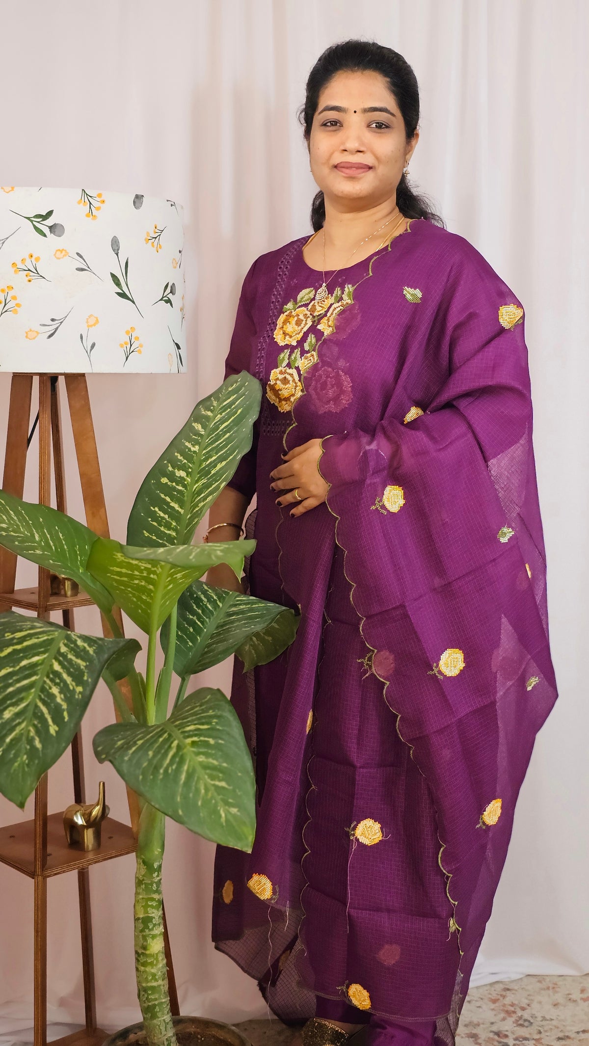 Premium 3 Pcs Semi Tussar Kota Unstitched Salwar Set – Dark Purple