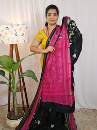 Pure Chanderi Butter Silk - Black with Pink