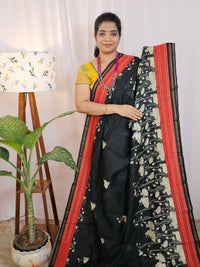 Pure Chanderi Butter Silk - Black Rust Orange
